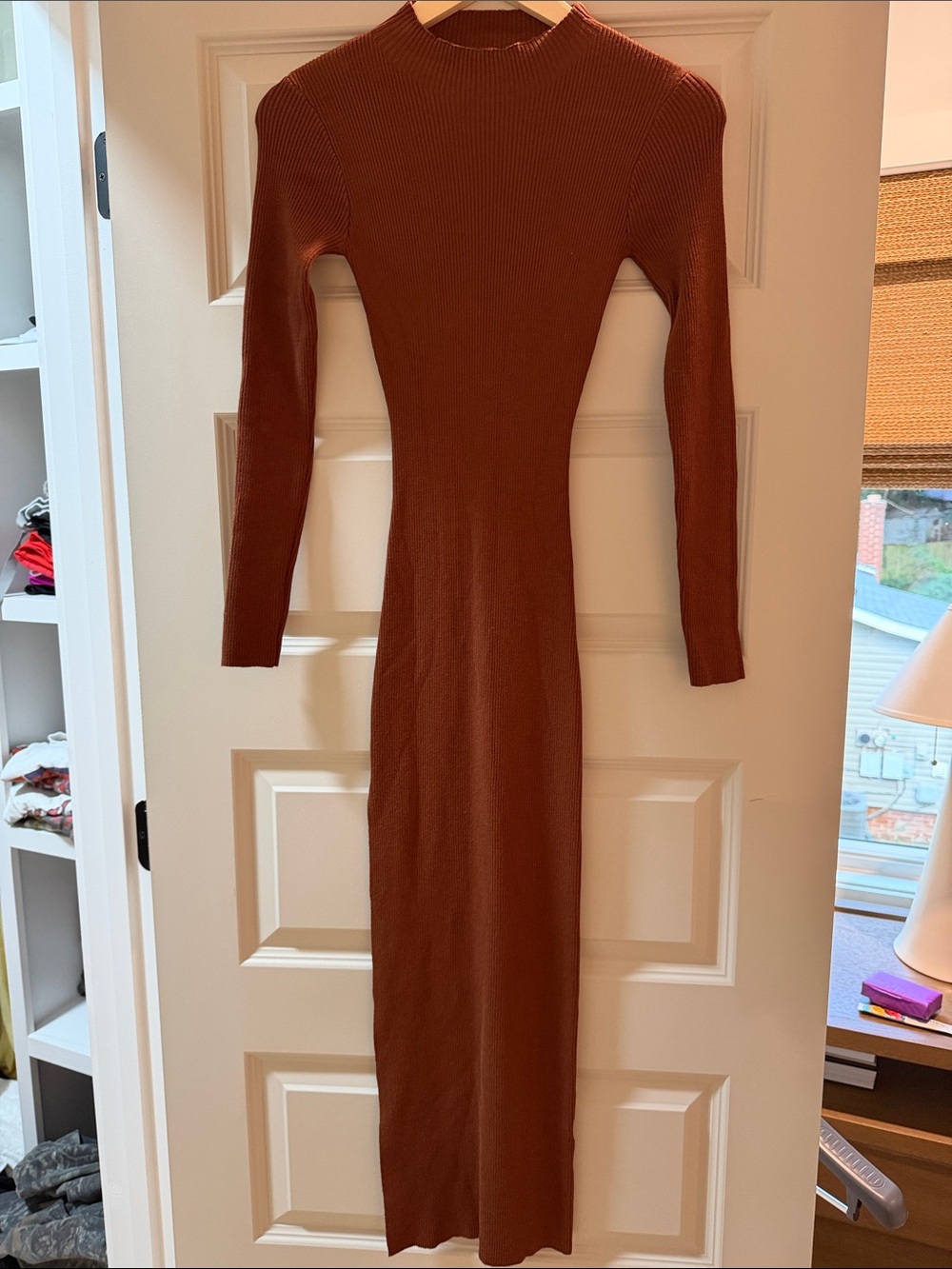 Mable Rust Ribbed Long Sleeve Midi Dress Size Small